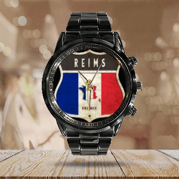 Discover Reims France coat of arms flags design Calendar Steel Band Watch