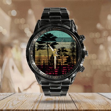 Discover Retro Style Wildlife Trees Outdoors Nature Forest Calendar Steel Band Watch
