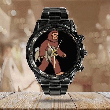 Discover Bigfoot Sasquatch Walking Pekingese Calendar Steel Band Watch