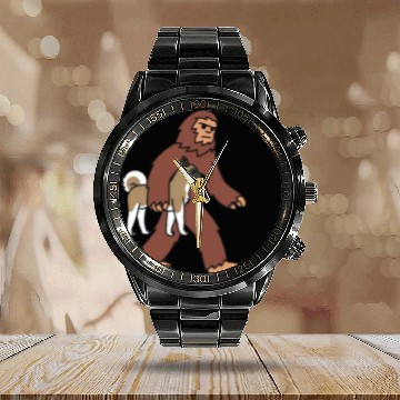 Discover Bigfoot Sasquatch Walking Akita Calendar Steel Band Watch
