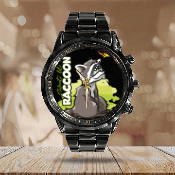 Discover Sweet Little Raccoon with Butterfly Calendar Steel Band Watch