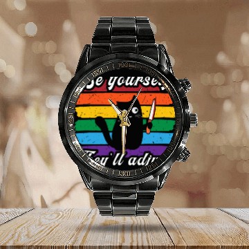 Discover Be Yourself They ll Adjust LGBTQ Rainbow Flag Gay Calendar Steel Band Watch