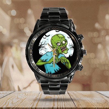 Discover Creepy Scary Zombie Cute Adorable Halloween Zombie Calendar Steel Band Watch