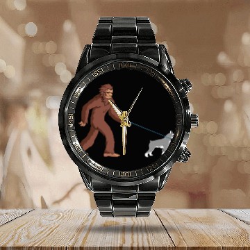 Discover Bigfoot Sasquatch Walking Schnauzer Calendar Steel Band Watch