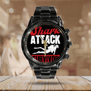 Discover Scuba Diving Shark Attack Survivor Scuba Diver Calendar Steel Band Watch