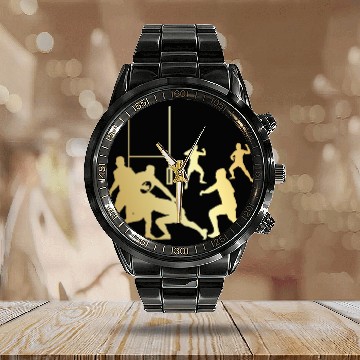 Discover Rugby Sports Lover Rugby Tackle Calendar Steel Band Watch