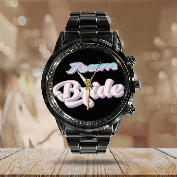 Discover Bachelorette party team bride coul retro pink Calendar Steel Band Watch
