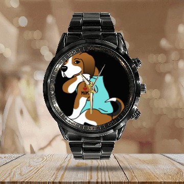 Discover I Love Mom Tattoo Basset Hound Calendar Steel Band Watch