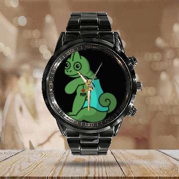 Discover I Love Mom Tattoo Chameleon Reptile Calendar Steel Band Watch