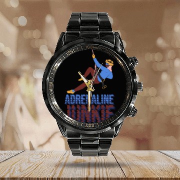 Discover Adrenaline Junkie Rock Climbing Calendar Steel Band Watch