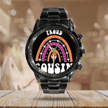 Discover Proud Cousin Lesbian Pride Rainbow Calendar Steel Band Watch