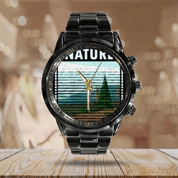Discover vintage nature forest hiking Calendar Steel Band Watch