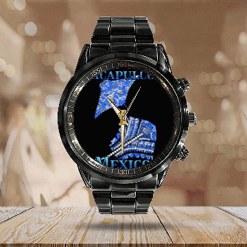 Discover Acapulco Vacation Tribal Stingrays Calendar Steel Band Watch