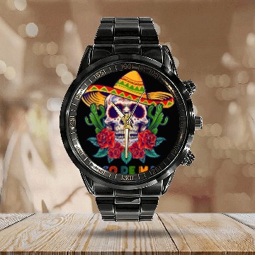 Discover Cinco De Mayo Mexican Cross Sunglasses Skull Musta Calendar Steel Band Watch