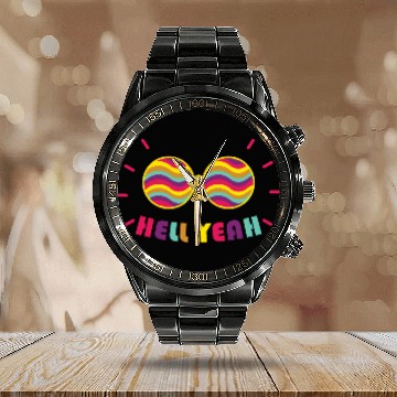Discover Pride Month - Hell Yeah - Rainbow Glasses Calendar Steel Band Watch