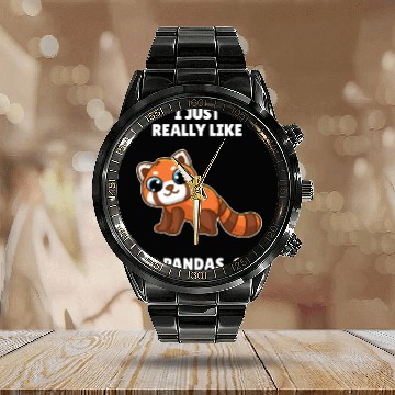 Discover Funny Red Panda I Just Really Like Red Pandas OK Calendar Steel Band Watch