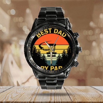 Discover Vintage Best Dad By Par Disc Golf Father's Day Calendar Steel Band Watch