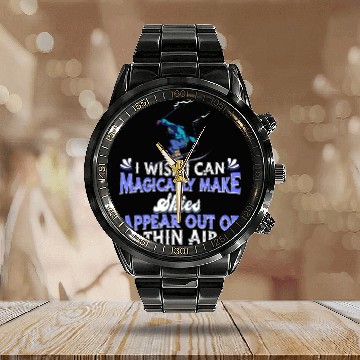 Discover Skiing Skier Ski Calendar Steel Band Watch