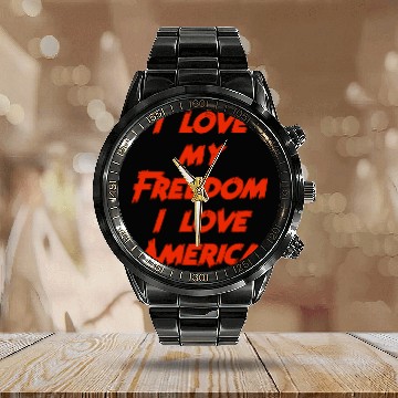 Discover I love my freedom I love America Calendar Steel Band Watch