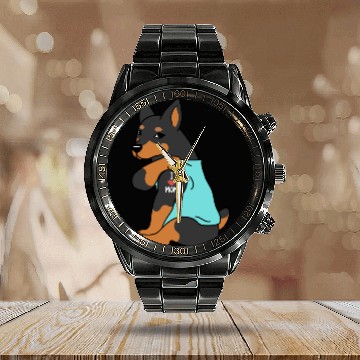 Discover I Love Mom Tattoo Miniature Pinscher Calendar Steel Band Watch