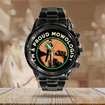 Discover Lawn Mower I'm A Proud Mowologist Lawn Mowing Calendar Steel Band Watch