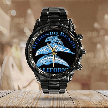 Discover Redondo Beach California Vacation Tribal Dolphins Calendar Steel Band Watch