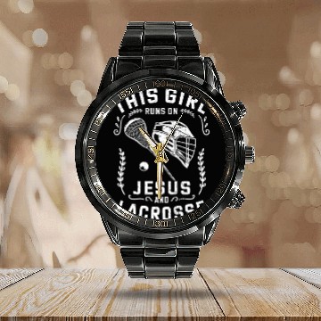 Discover Christian This Girl Runs On Jesus And Lacrosse Calendar Steel Band Watch