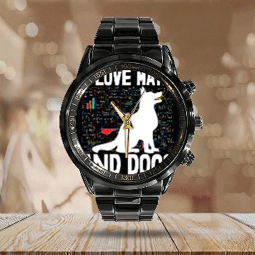 Discover I Love Math & Dogs Calendar Steel Band Watch