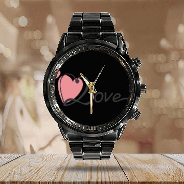 Discover I love you Calendar Steel Band Watch