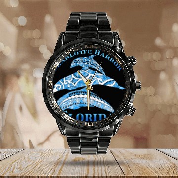 Discover Charlotte Harbor Florida Vacation Tribal Dolphins Calendar Steel Band Watch