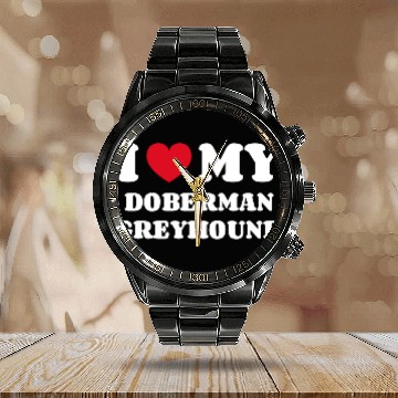Discover I Love My Doberman Greyhound Calendar Steel Band Watch