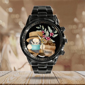 Discover Coffee Gnome Gardening Funny Gnomes Calendar Steel Band Watch