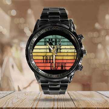 Discover Cool Vintage Dogs Wine and True Crime Retro Sunset Calendar Steel Band Watch