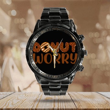 Discover Donut Worry - Funny Chocolate Donut Lover Foodie Calendar Steel Band Watch