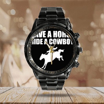 Discover Horse Cowboy Calendar Steel Band Watch