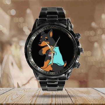 Discover I Love Dad Miniature Pinscher Calendar Steel Band Watch