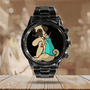Discover I Love Dad Pug Calendar Steel Band Watch