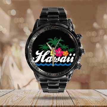 Discover Hawaii Hibiscus Hawaiian Islands Ocean Beach Aloha Calendar Steel Band Watch