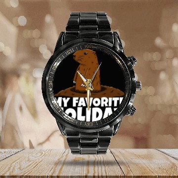 Discover My Favourite Holiday Groundhog Calendar Steel Band Watch