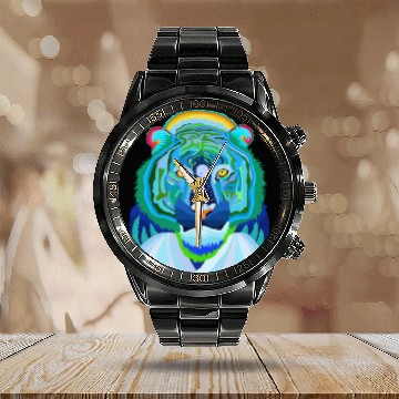 Discover Save Me Striped Tiger Calendar Steel Band Watch