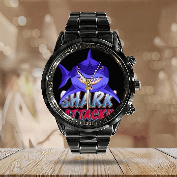 Discover Shark Attack Calendar Steel Band Watch