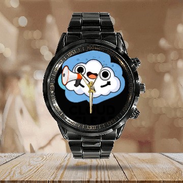 Discover Cloud And Clear Funny Weather Pun Calendar Steel Band Watch