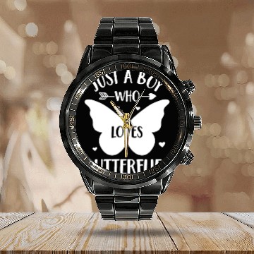 Discover Just a Boy Who Loves Butterflies Butterfly Lover Calendar Steel Band Watch