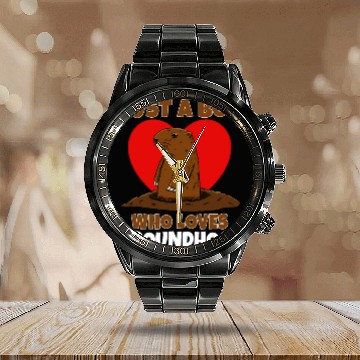 Discover Just A Boy Who Loves Groundhog Calendar Steel Band Watch