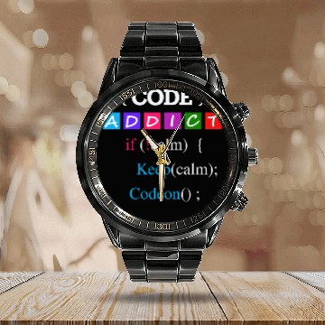 Discover Keep calm and Code Addict Calendar Steel Band Watch