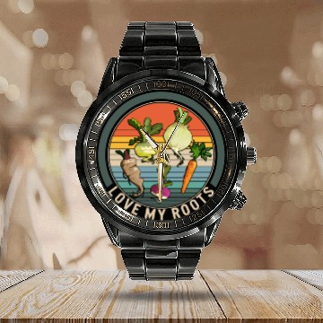 Discover Roots Vegetable Calendar Steel Band Watch, Love My Roots Calendar Steel Band Watch,