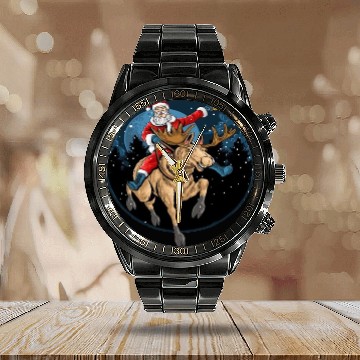 Discover Santa Claus Ride Deer Calendar Steel Band Watch