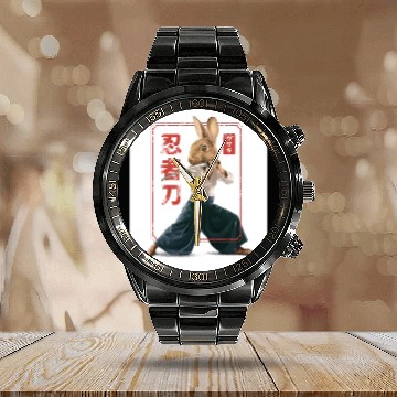 Discover Rabbit with katana Rabbit with katana gift inspira Calendar Steel Band Watch