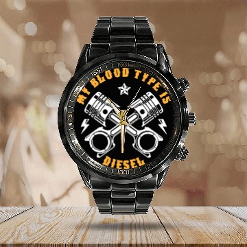 Discover My blood type is diesel, truck driver Calendar Steel Band Watch
