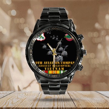 Discover Army 119th Aviation Company Assault Helicopter w S Calendar Steel Band Watch